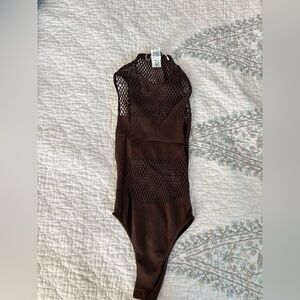 Zara Brown Bodysuit One Piece with High Neckline